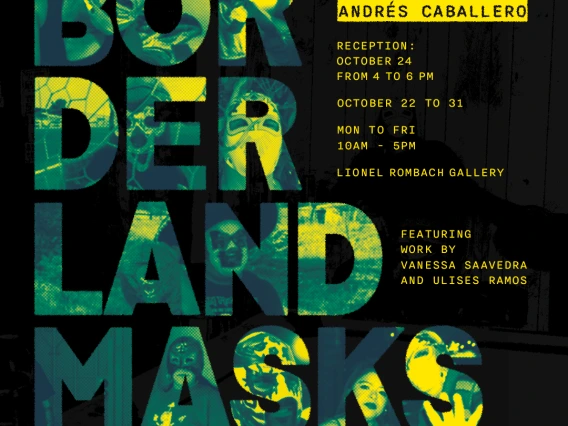 Borderland-Masks flyer, geen and yellow with black background