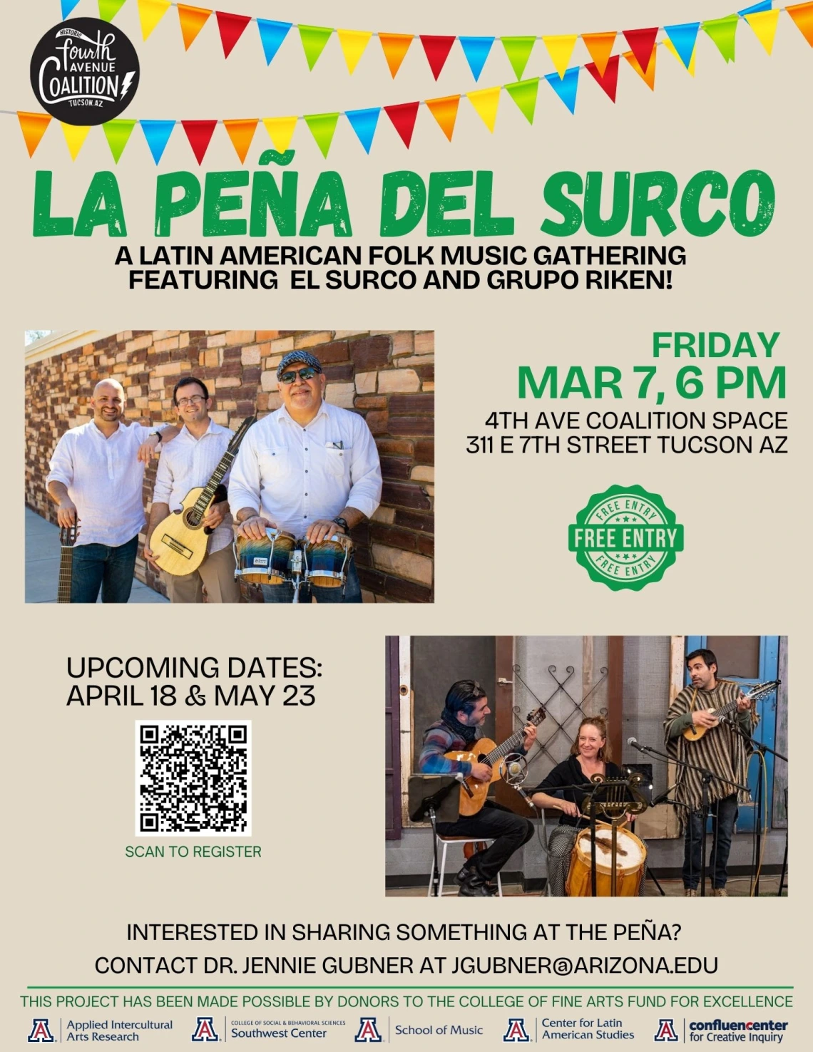 flyer with people using  various musical instruments